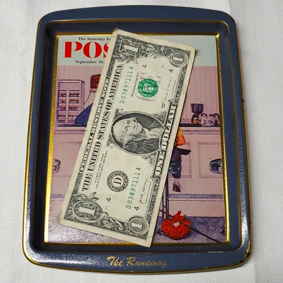 Norman Rockwell Tin Tray Home Office Decor Shelf Organizer Money Trinket - Picture 16 of 16